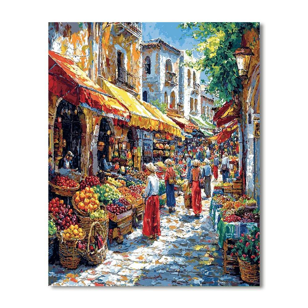 Traditional Market Art Style Inspired Vivid Market Day  Paint By Numbers Kits