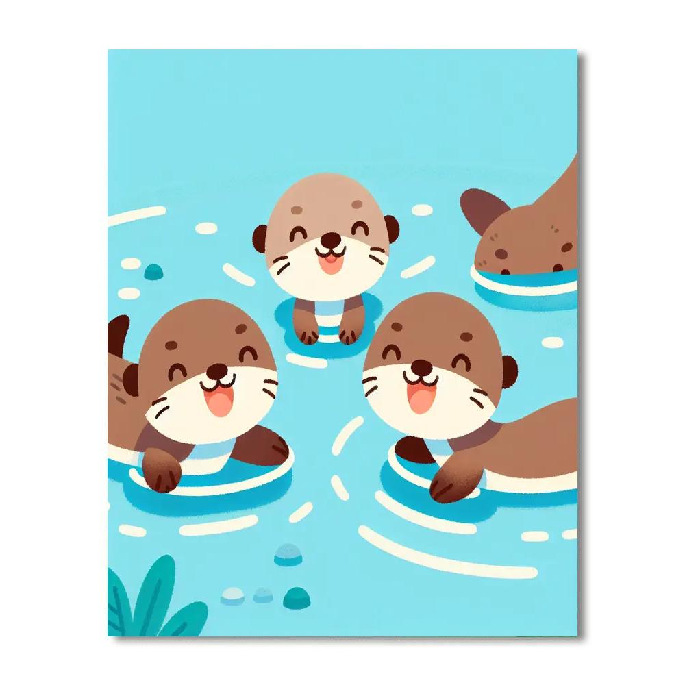Cheerful Otters Number Painting