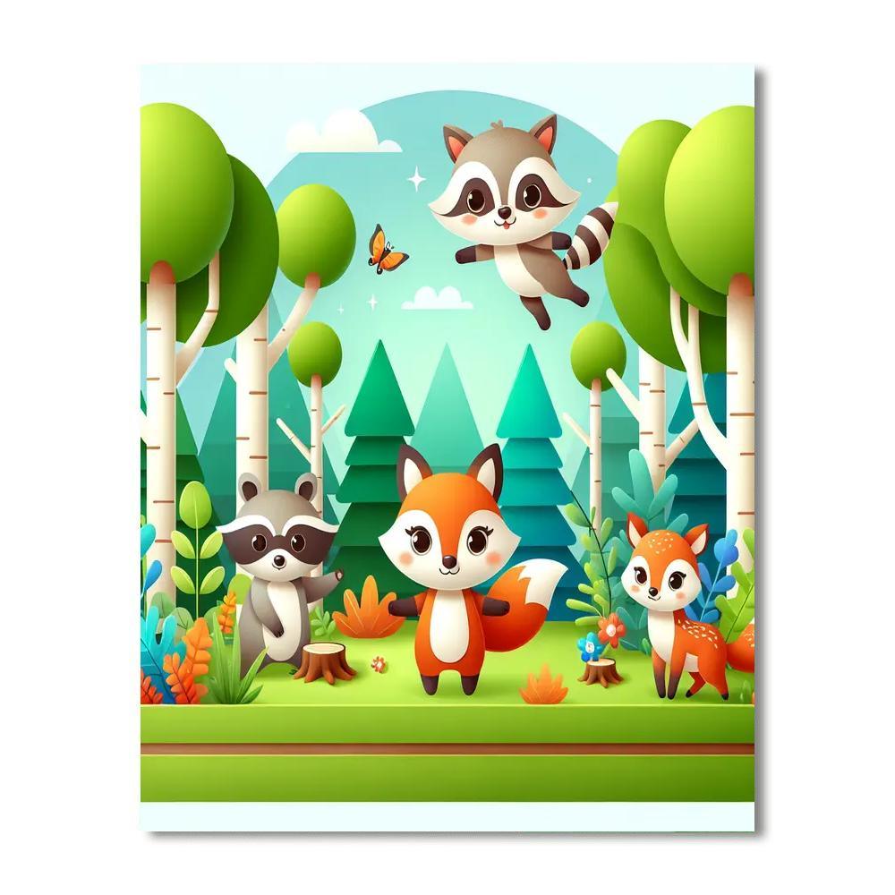 Curious Forest Creatures Paint By Numbers Art