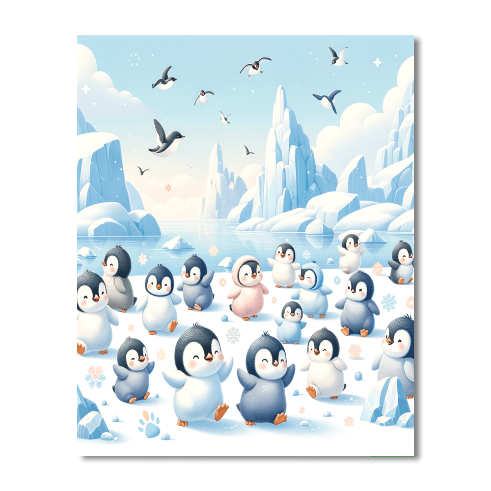 Cute Baby Penguins On Ice Numbered Painting Kits