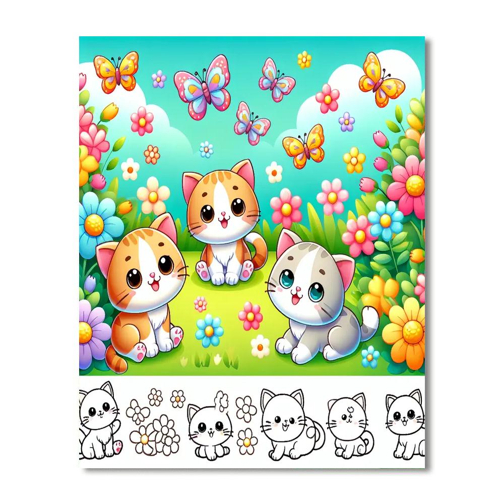 Curious Kittens In The Garden Number Painting