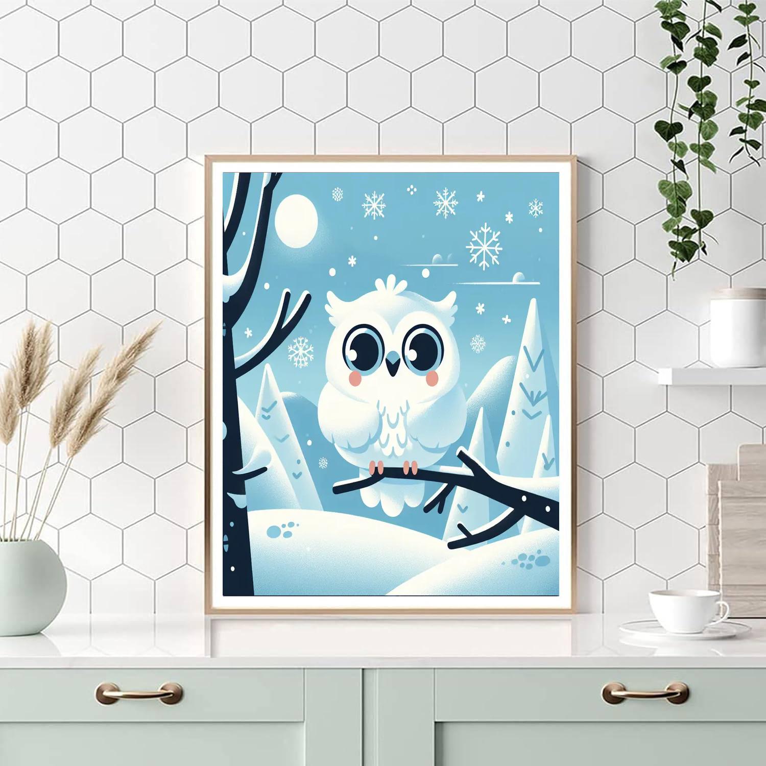 Playful Snowy Owl Painting Number Kit