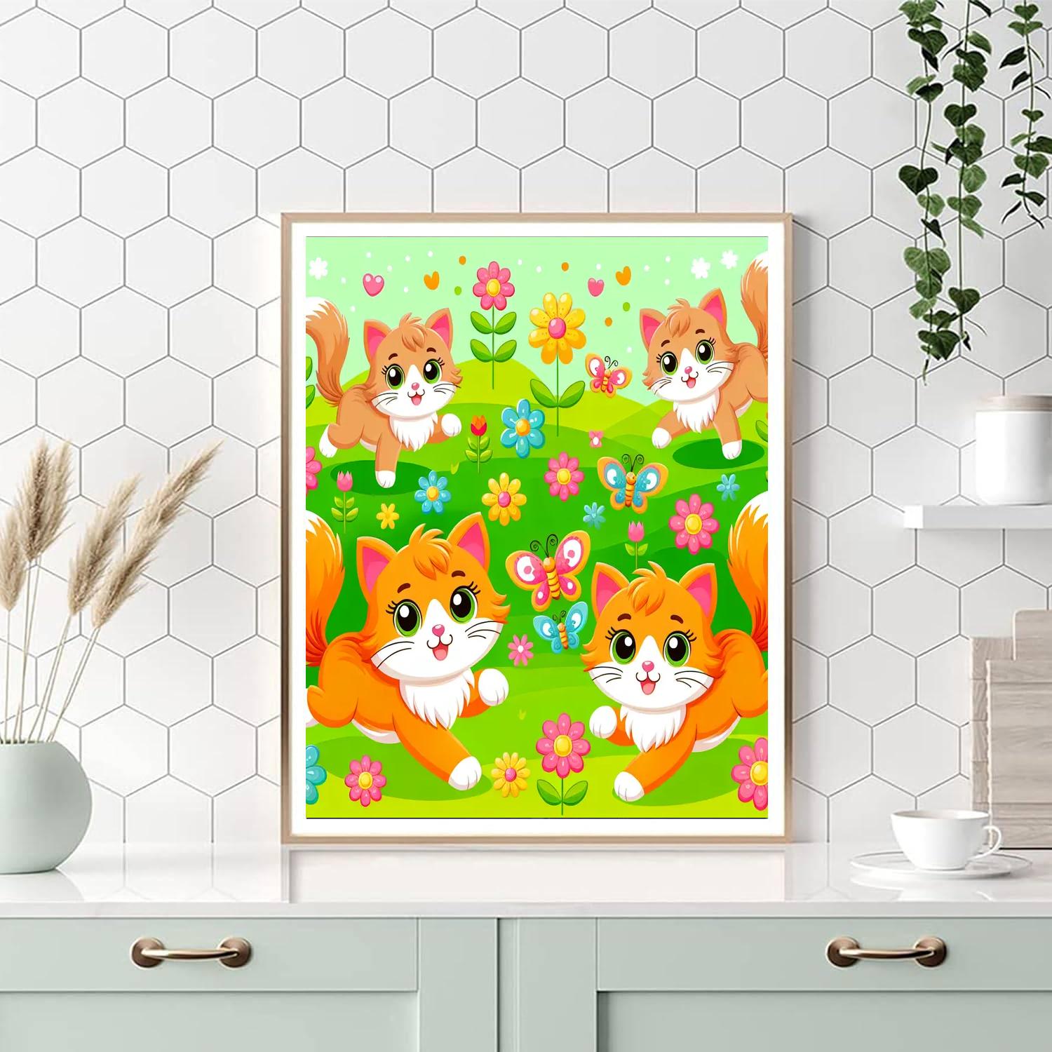 Cute Kittens In The Garden Paint By Numbers Art