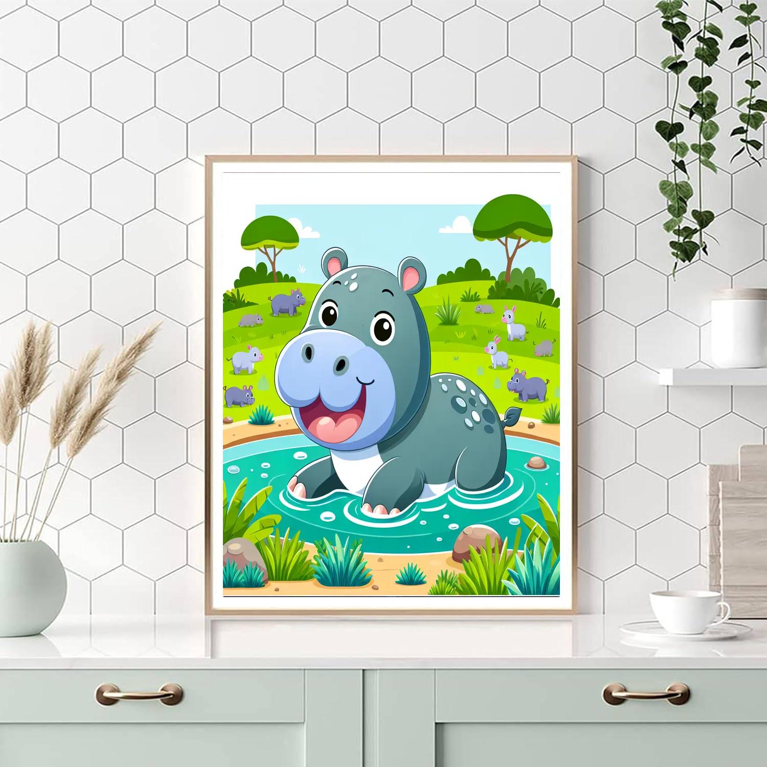 Charming Hippo's Waterhole Bash Paint By Color