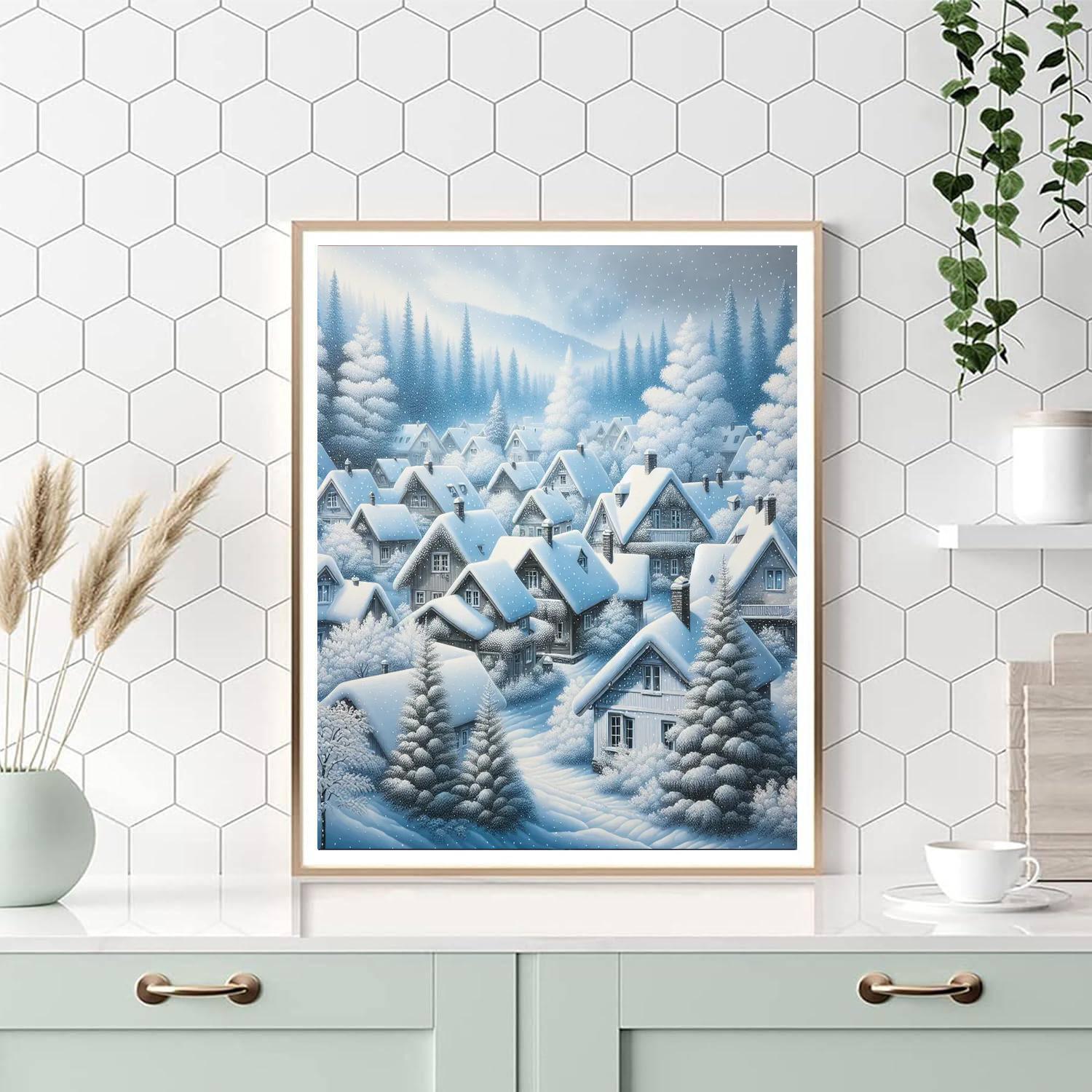Snowy Village Serenity Paint By Numbers Art