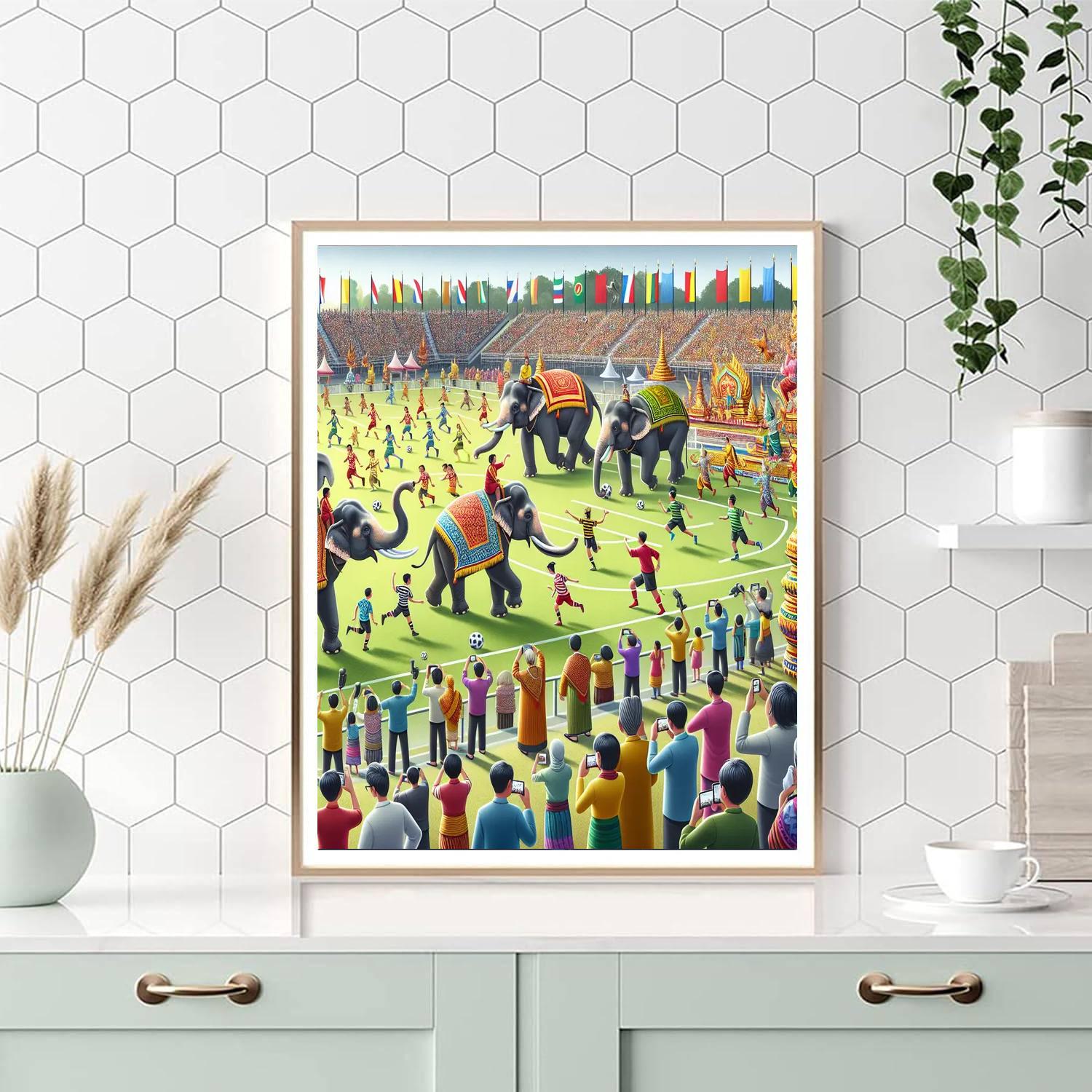 Surin Elephant Round-up - Surin Number Painting