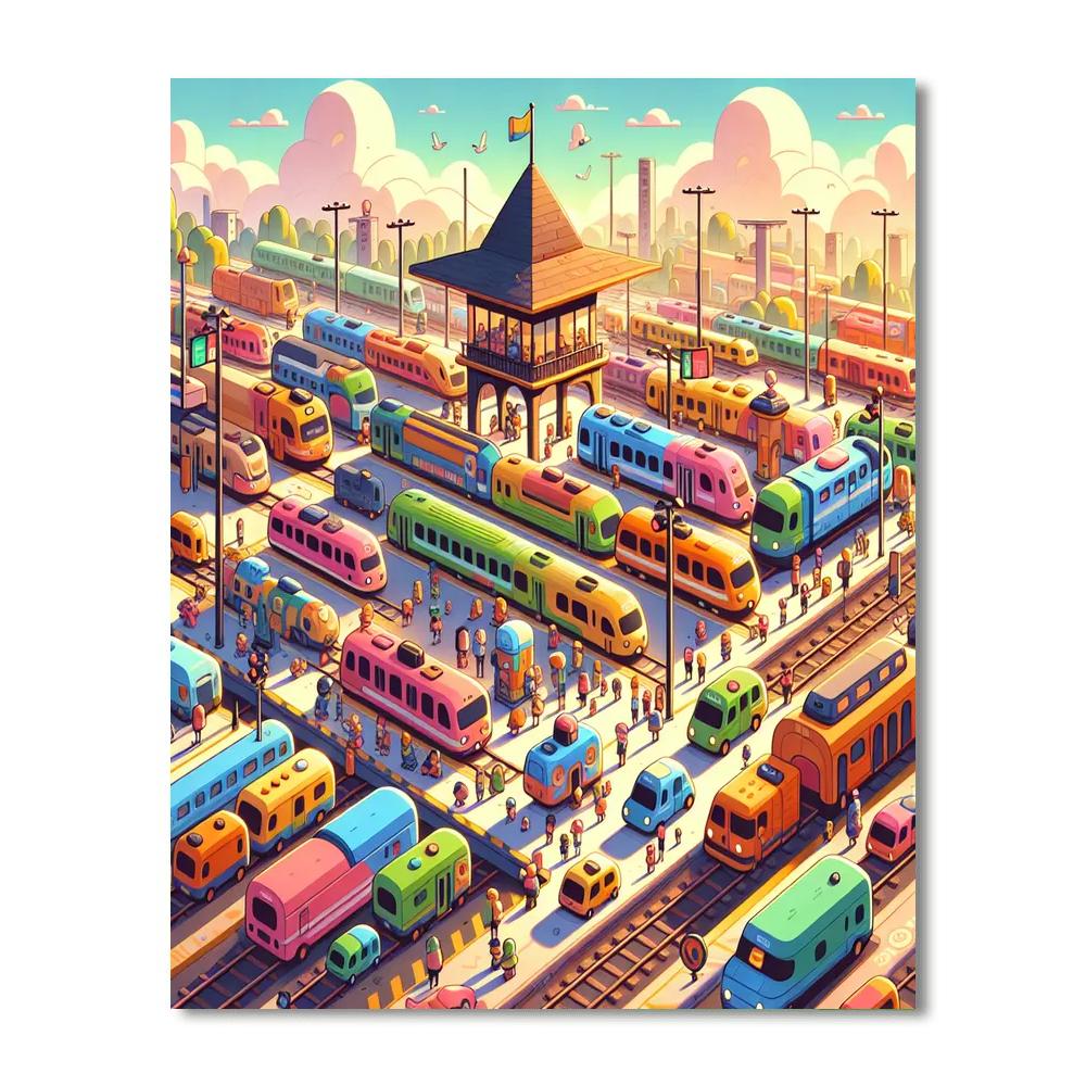 Charming Train Station Painting By Numbers Kit