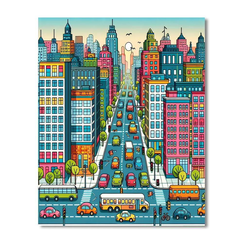 Busy Cityscape Puzzle Number Painting