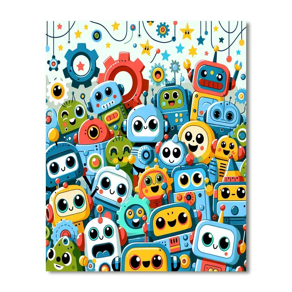 Friendly Robot Buddies Paint By Numbers Art