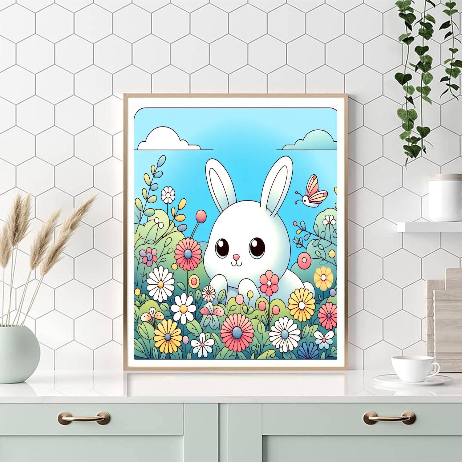 Whimsical White Rabbit Paint By Numbers Art