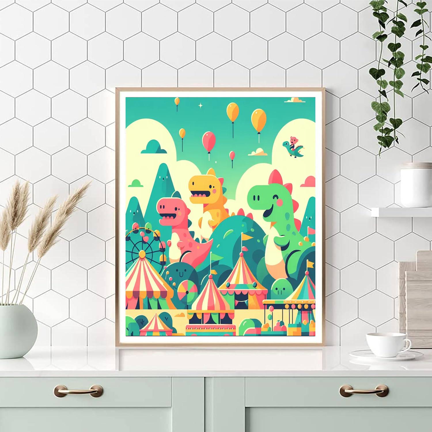 Dinosaur Fun Fair Paint By Numbers Art