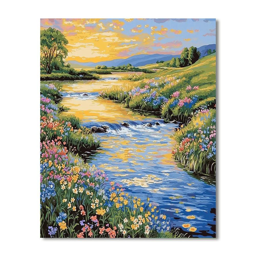 Hiroshige Inspired Serene Riverscape  Number Painting