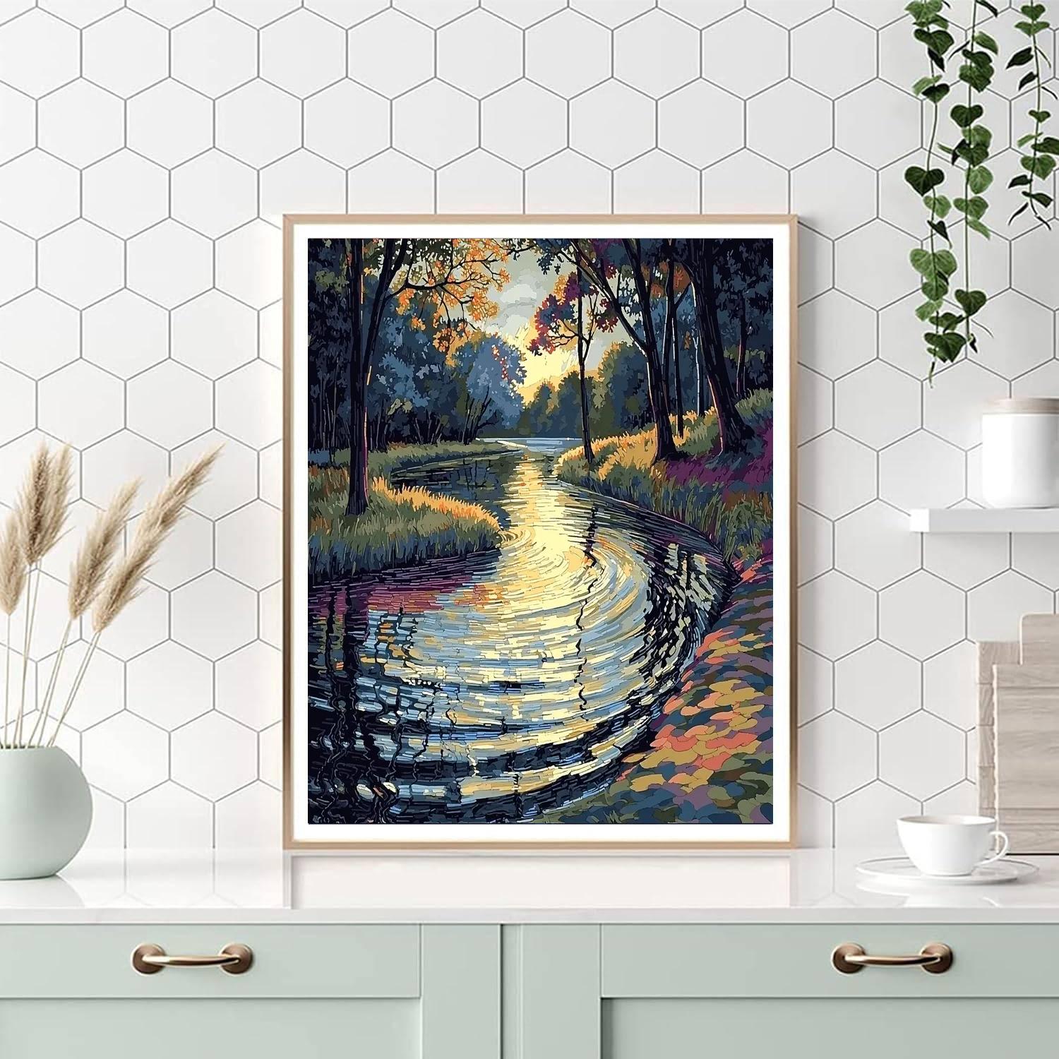 Georges Seurat Inspired Moonlit Lagoon Serenity  Numbered Painting Kits