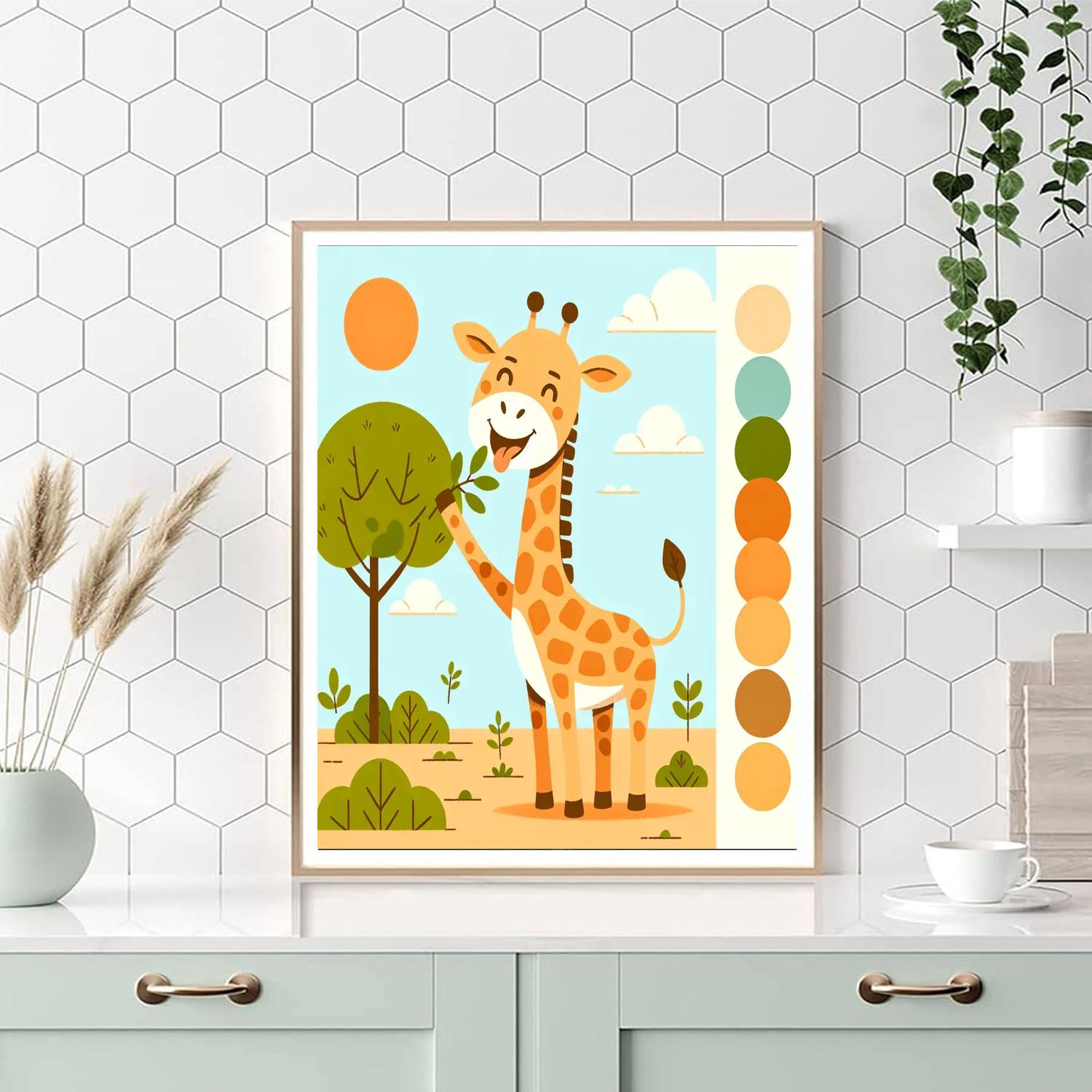 Joyful Giraffe Safari Number Painting