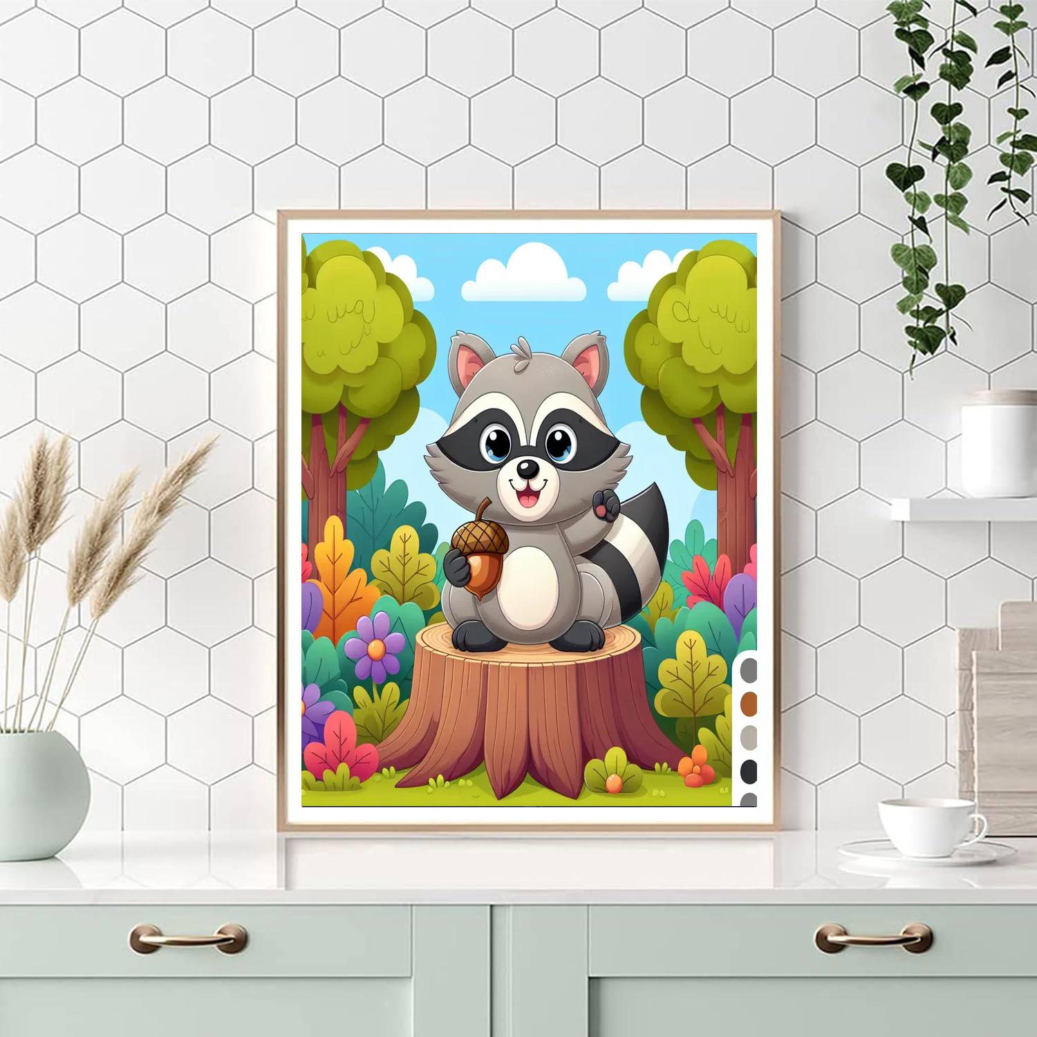Silly Raccoon Adventure Numbered Painting Kits