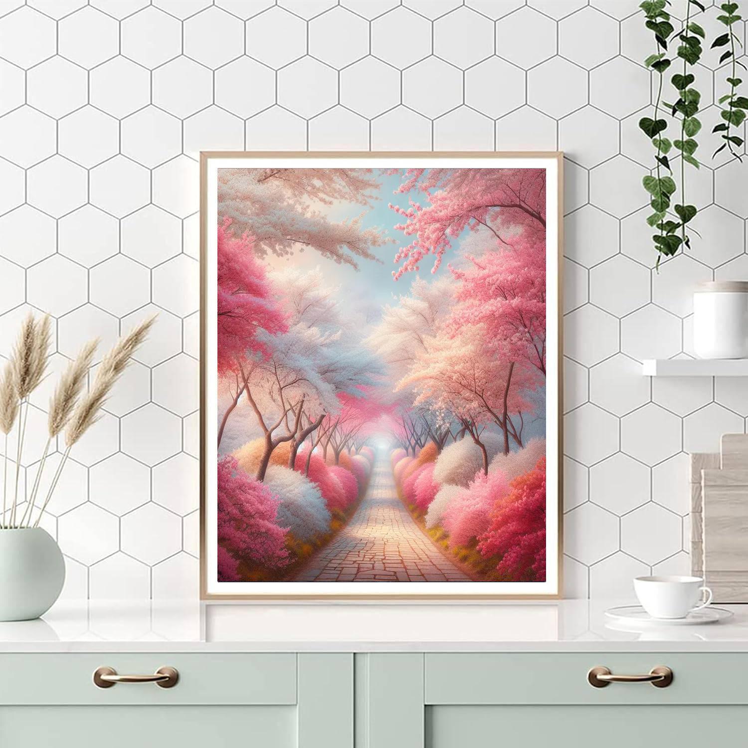 Dreamy Cherry Blossom Pathway Numbered Painting Kits