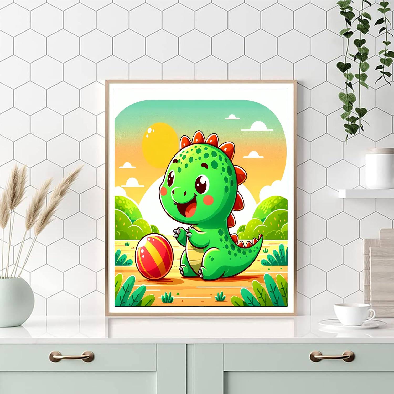 Friendly Dino Playtime Paint By Numbers Art