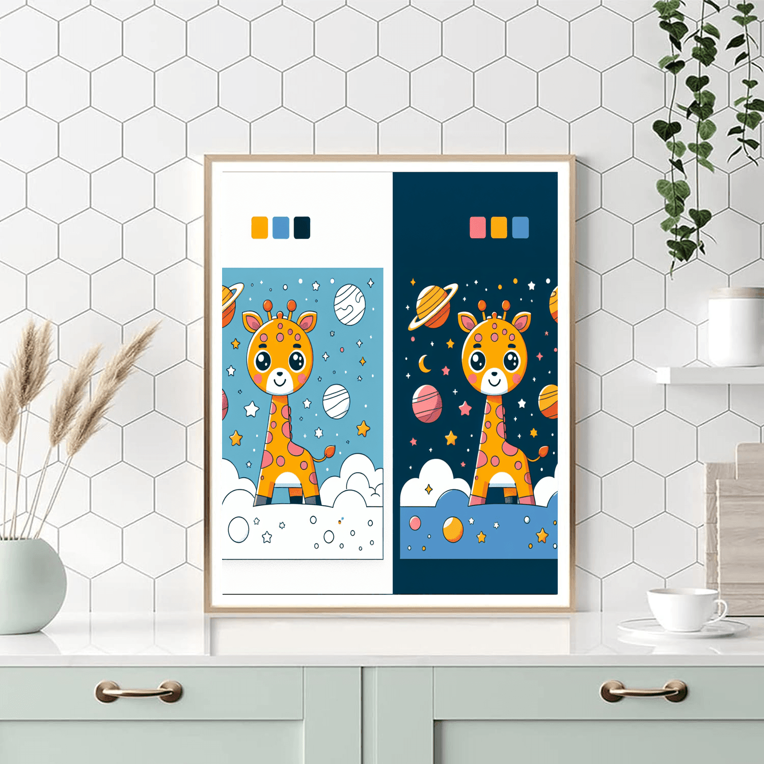 Space-exploring Giraffe Number Painting