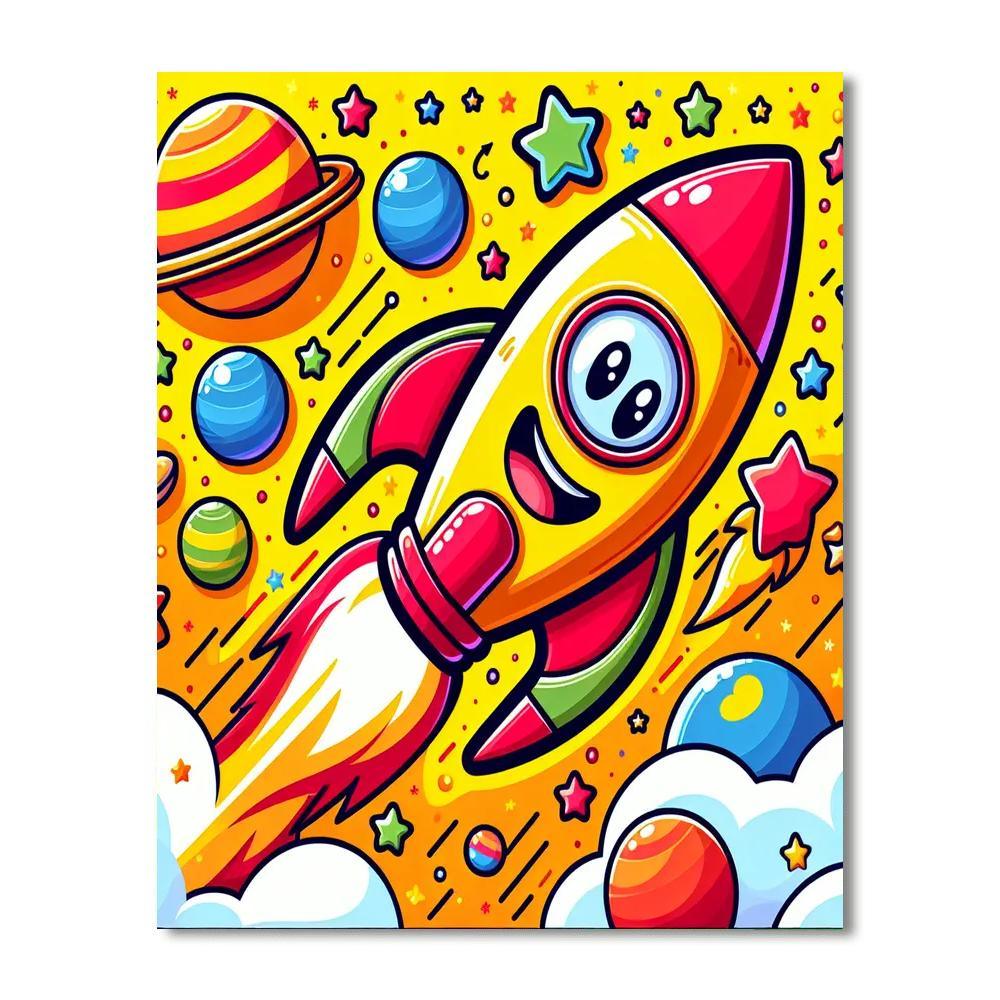 Happy Rocket Ship DIY Paint By Numbers