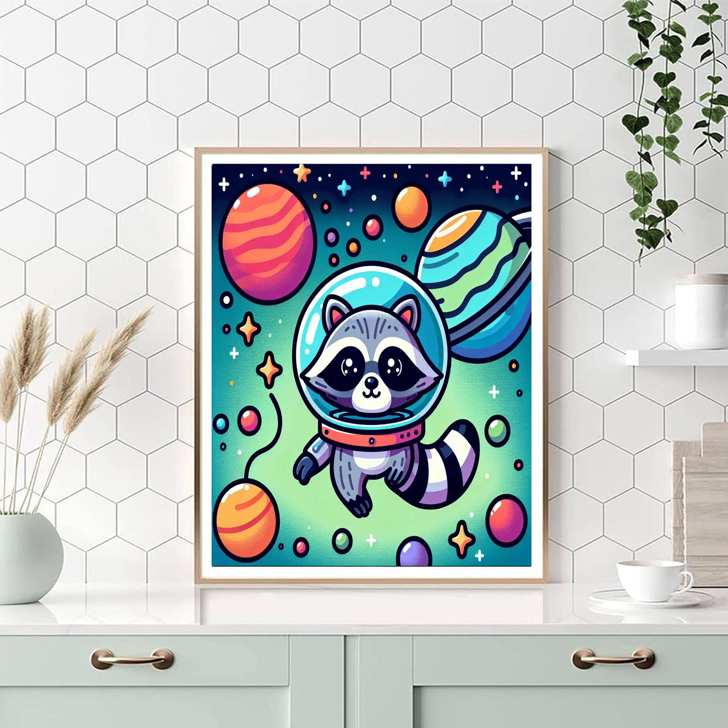Space Mission Raccoon Number Painting