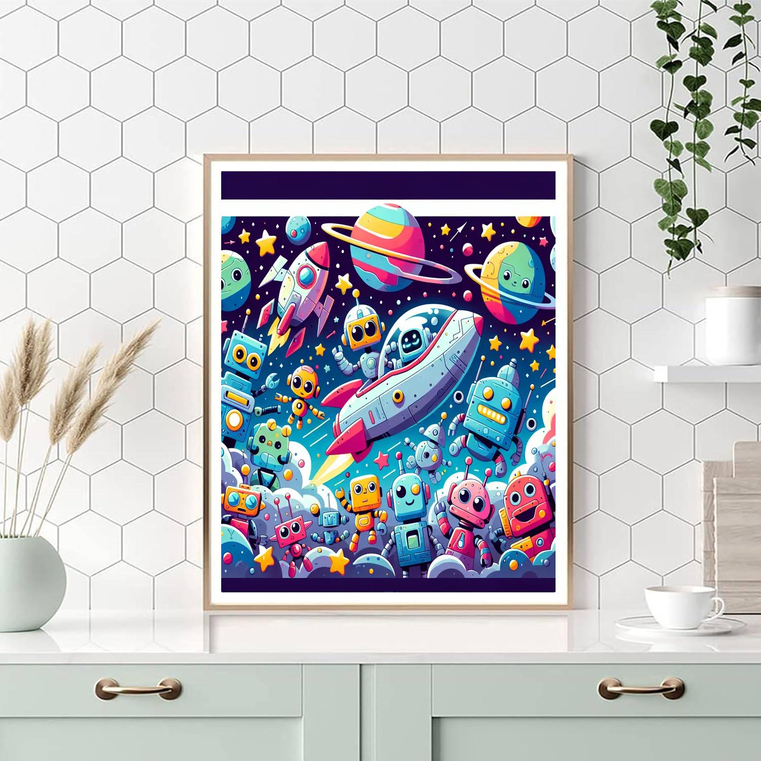 Space Adventures With Friendly Robots DIY Paint By Numbers