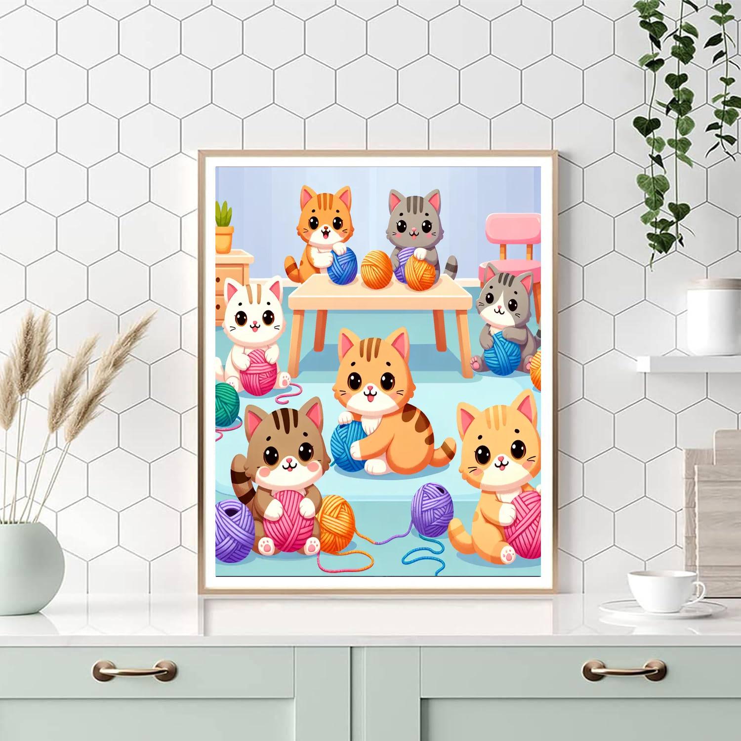 Happy Cuddly Kittens Number Painting