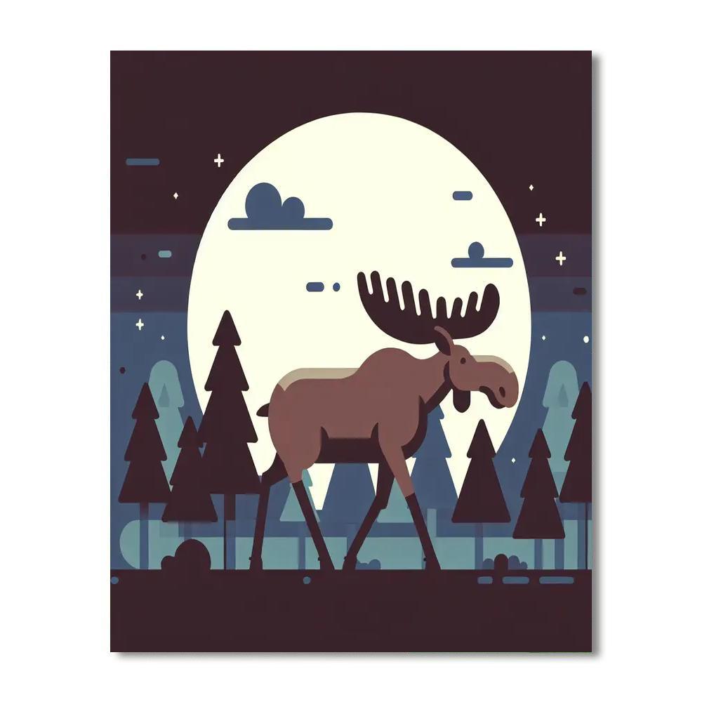 Moonlit Moose Meandering Number Painting