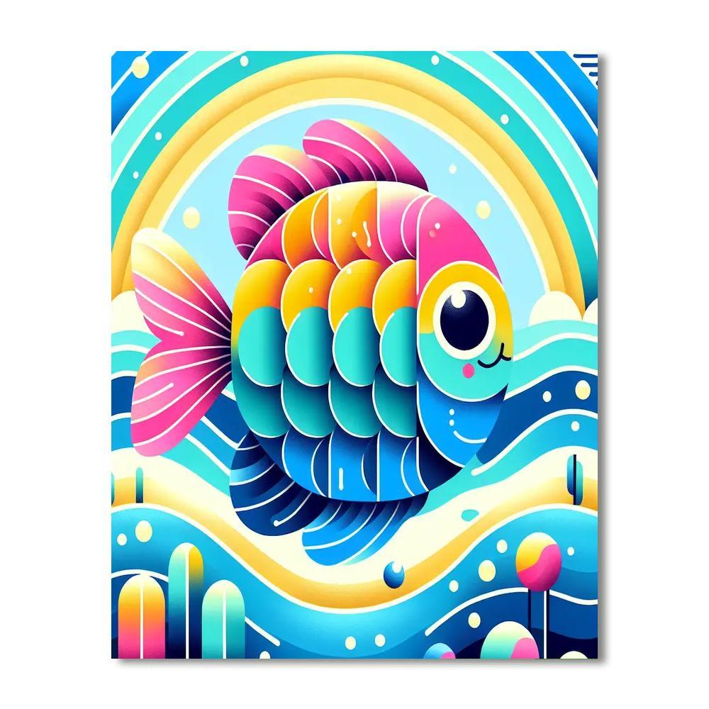 Happy Rainbow Fish Paint By Numbers Art
