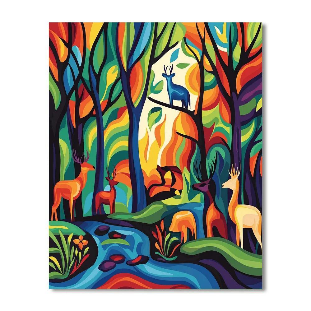 Franz Marc Inspired Forest Fauna Festivity  Paint By Numbers