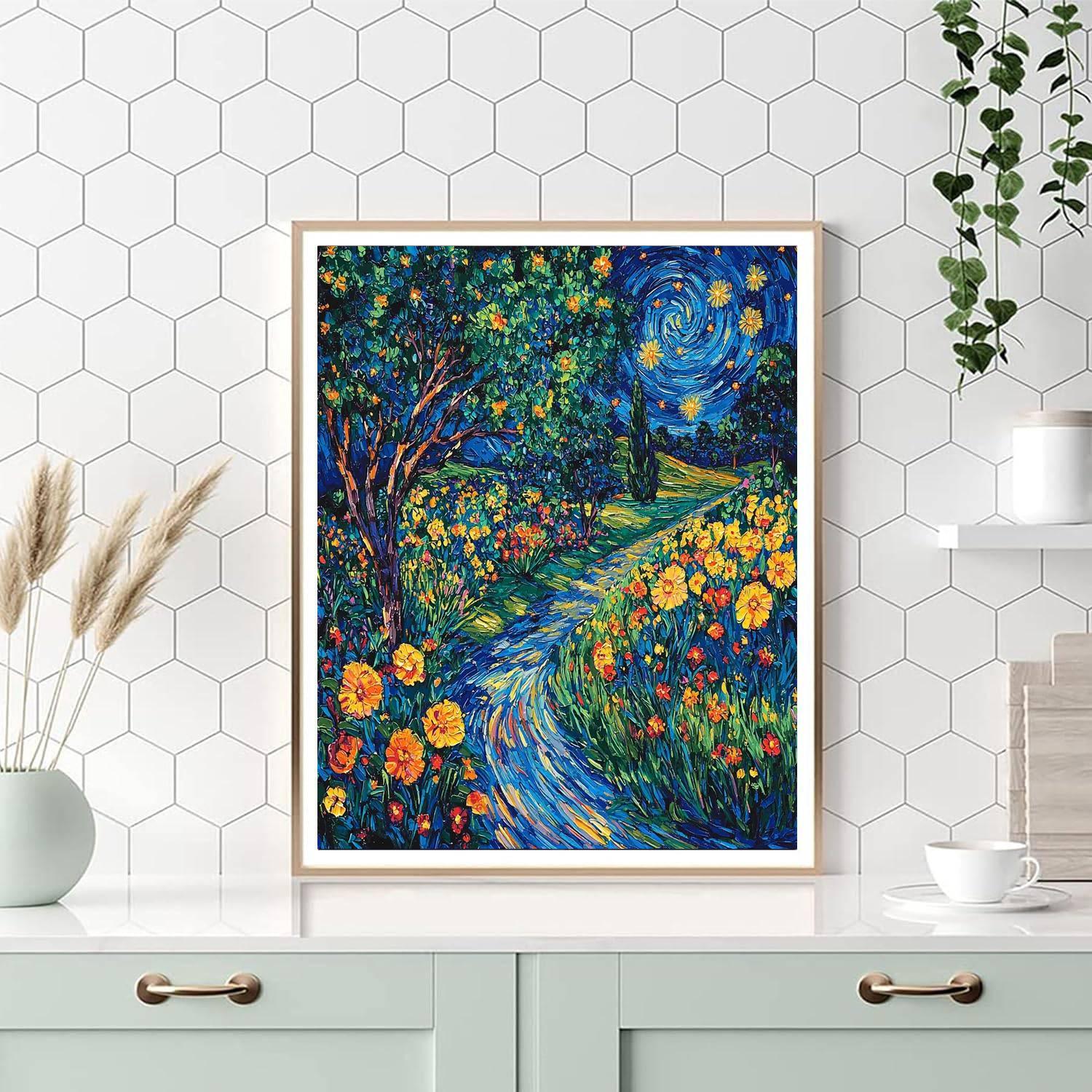 Vincent Van Gogh Inspired Enchanted Garden Under A Starry Night  Paint By Numbers