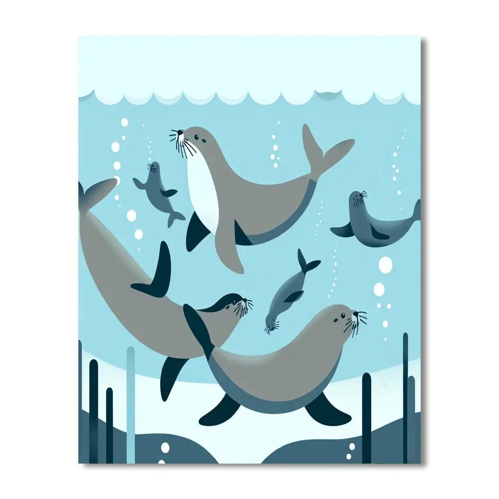 Underwater Sea Lion Show Number Painting