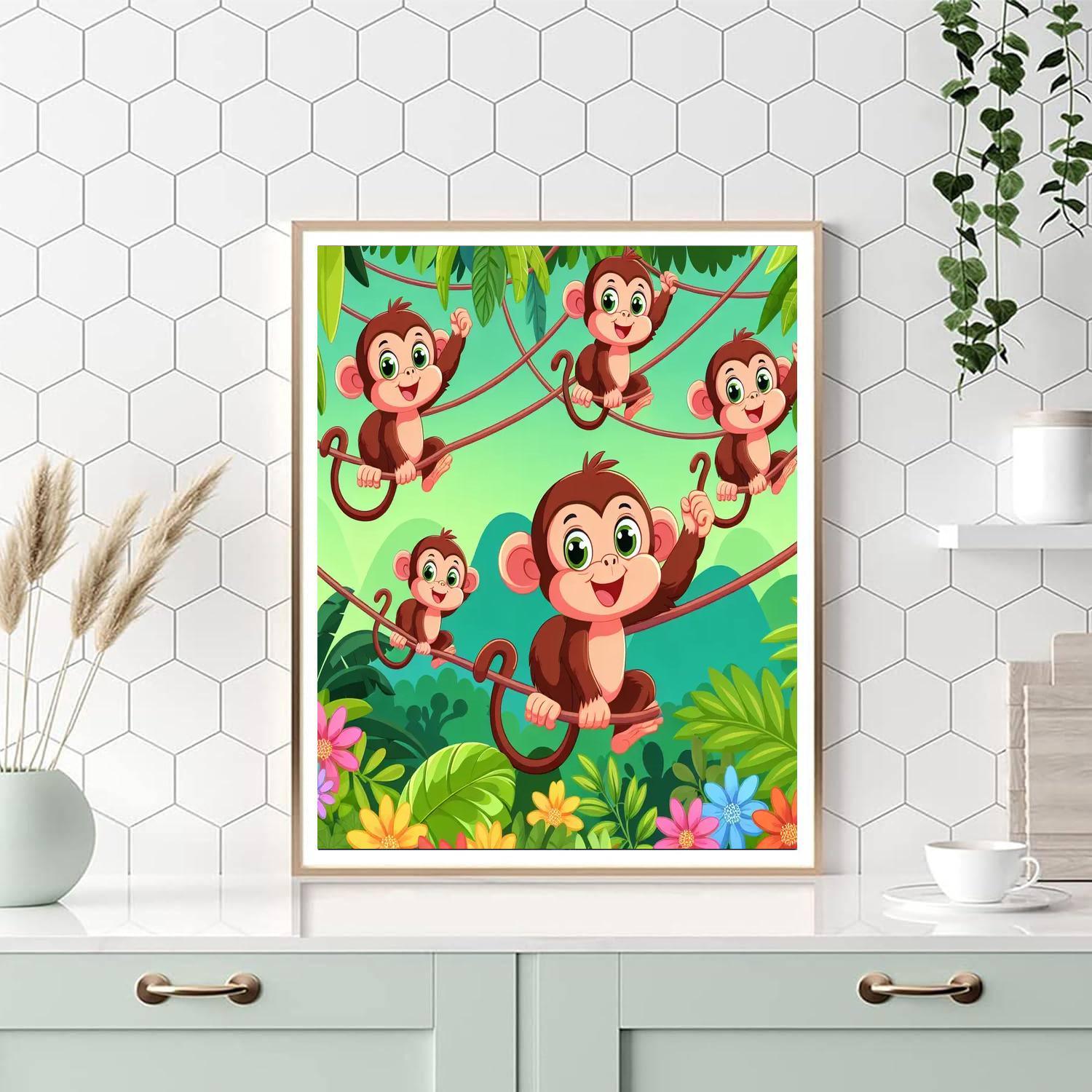 Jungle Adventure With Friendly Monkeys DIY Paint By Numbers
