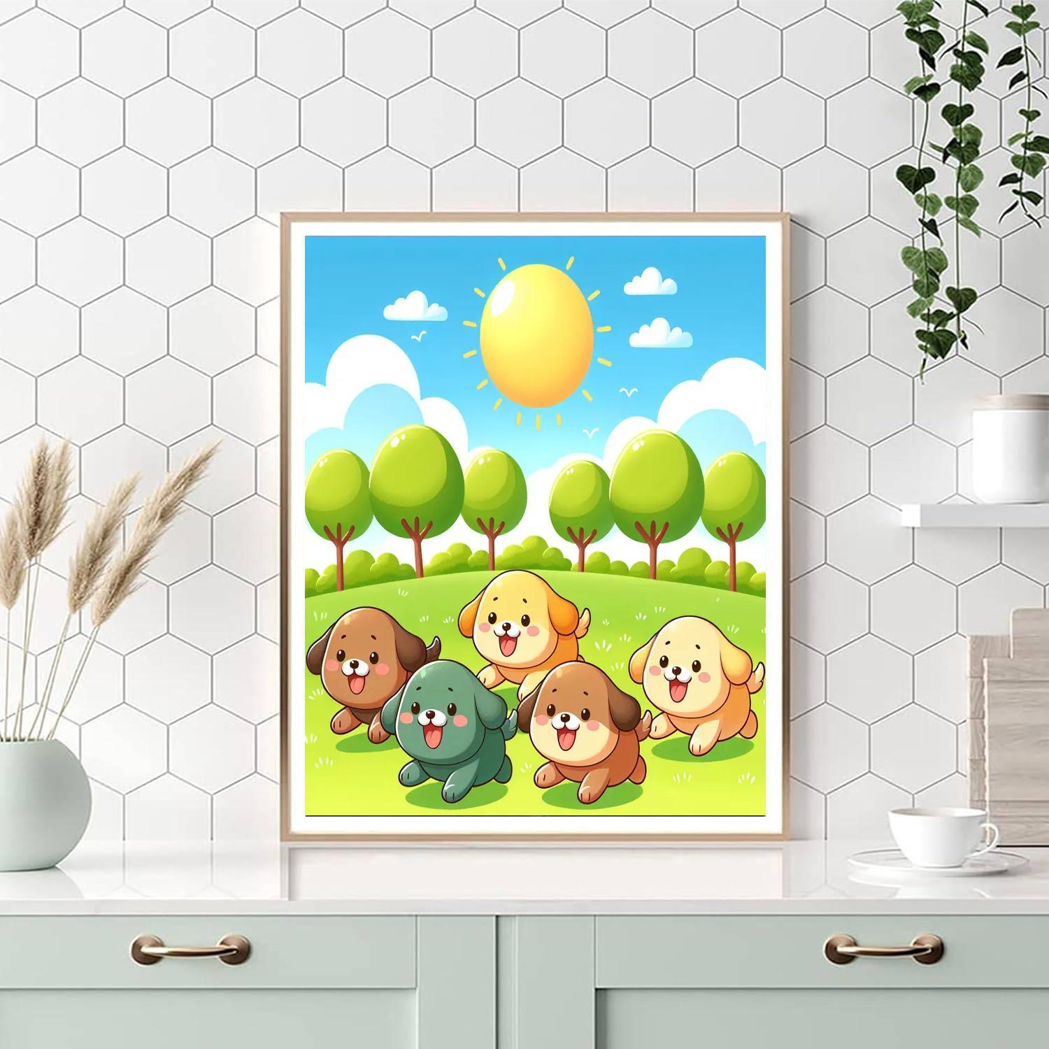 Playful Pups Day Out Paint By Numbers Art