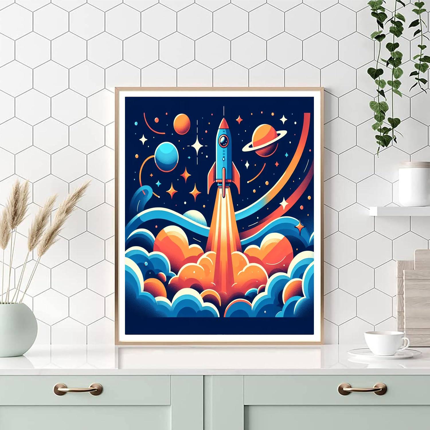 Space Rocket Blast-off Paint By Numbers Art