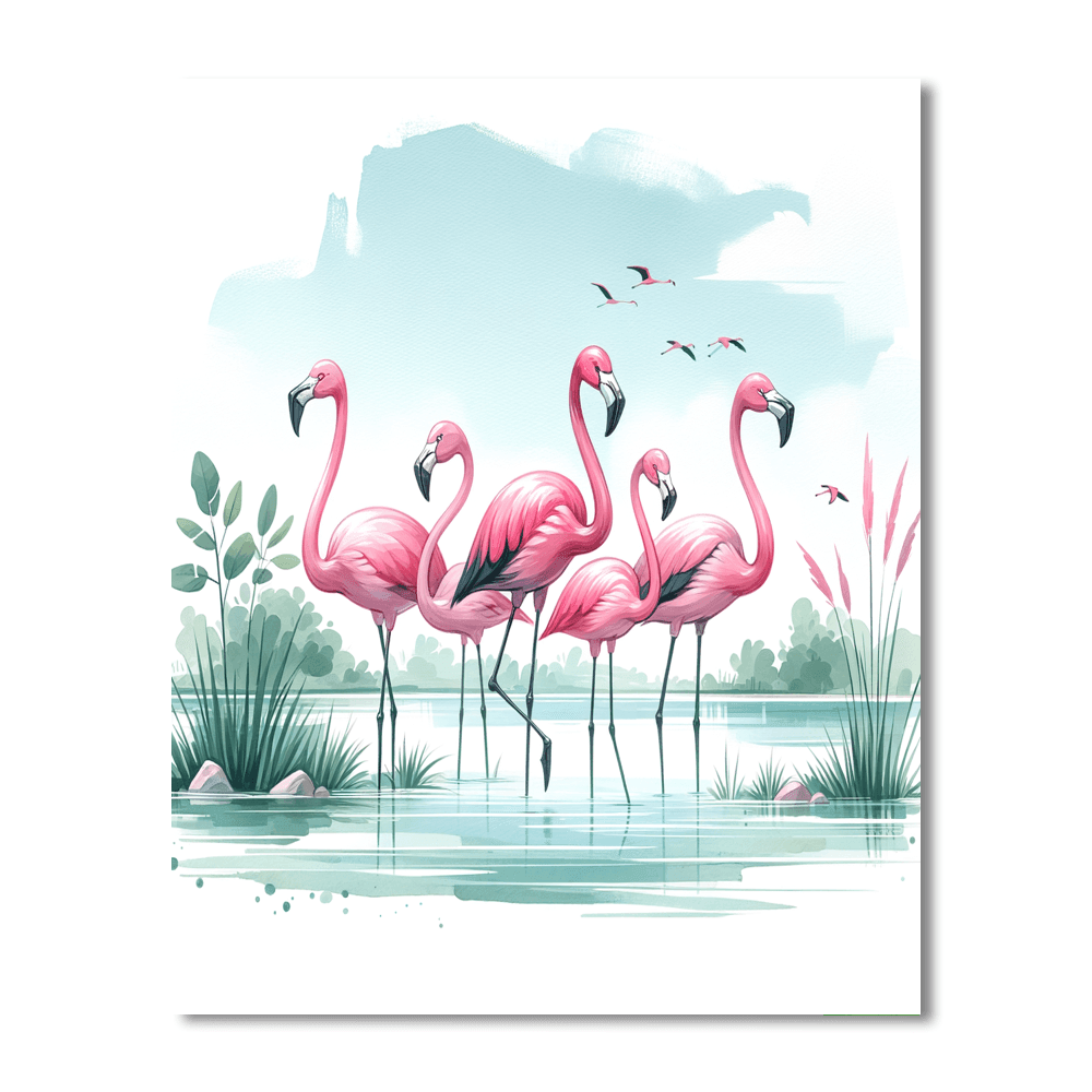 Friendly Flamingo Flock - DIY Painting By Numbers Kit