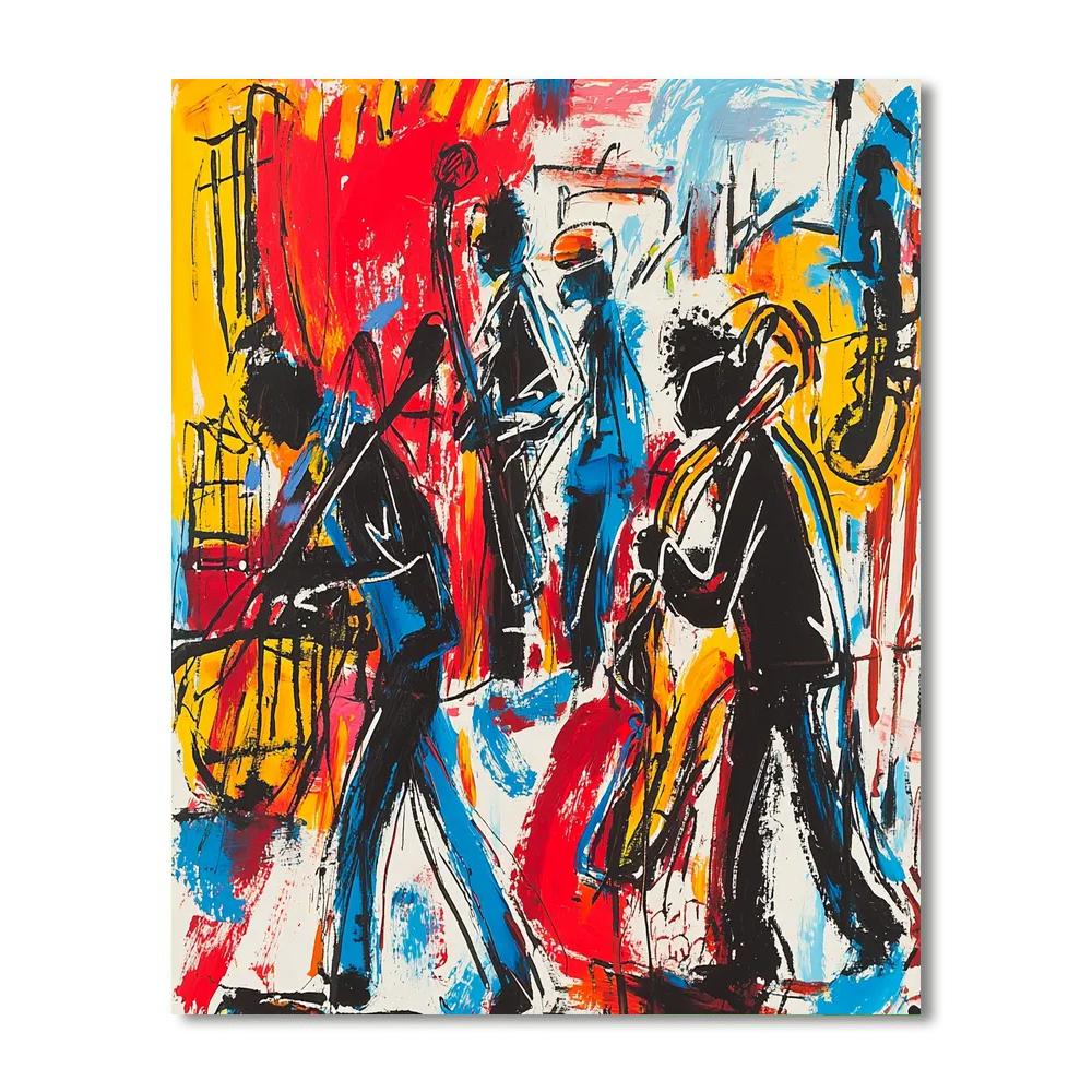 Basquiat Inspired Dynamic Jazz Scene  Paint By Numbers