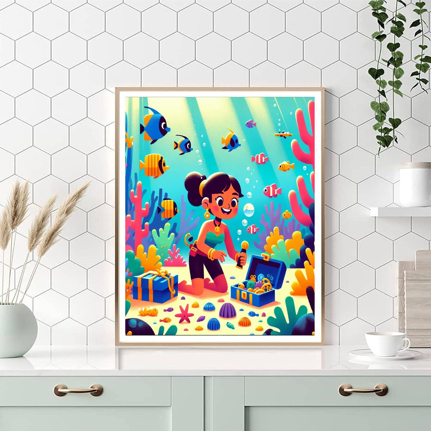 Caribbean Treasure Dive Number Painting