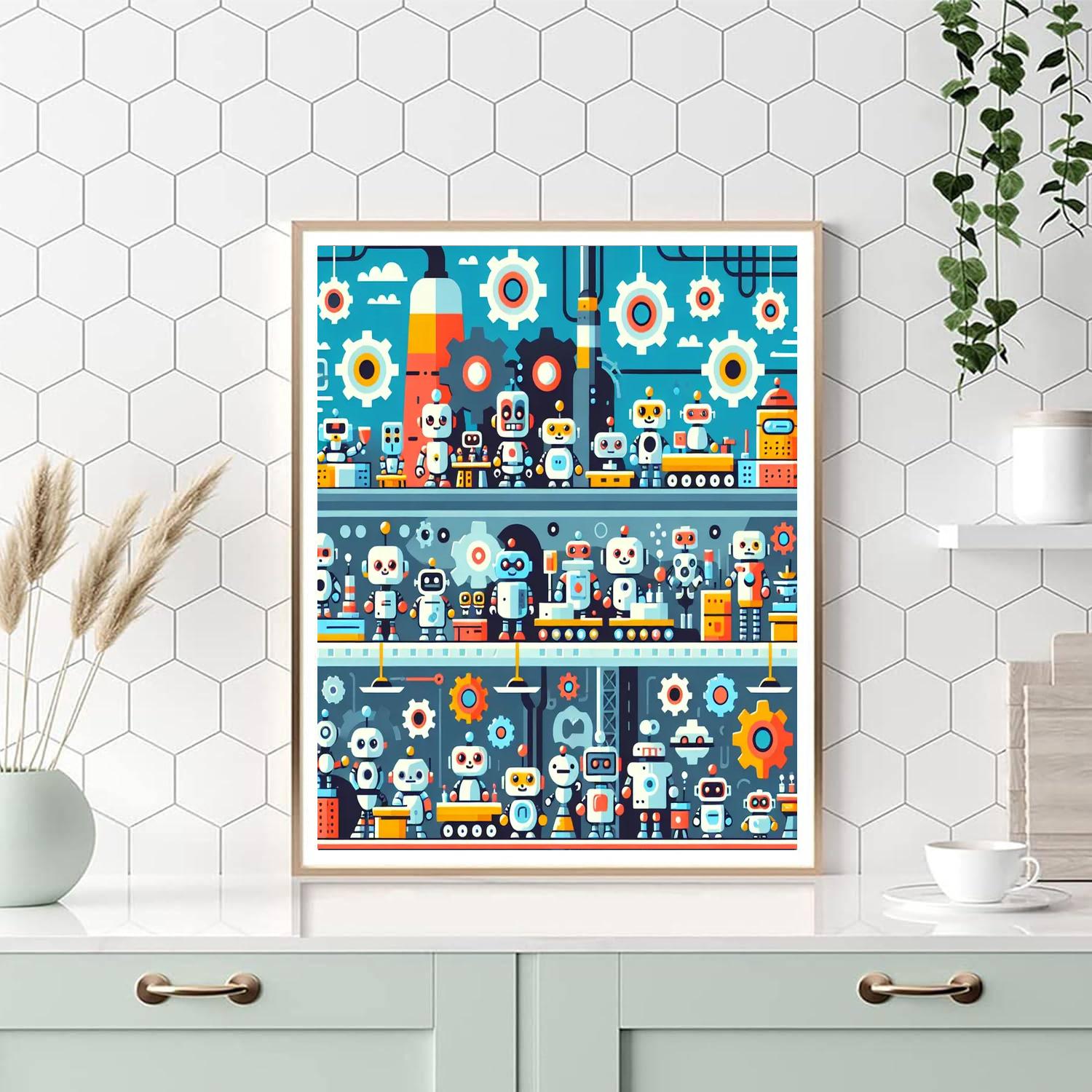 Robots' Imaginative Factory Painting By Numbers Kit