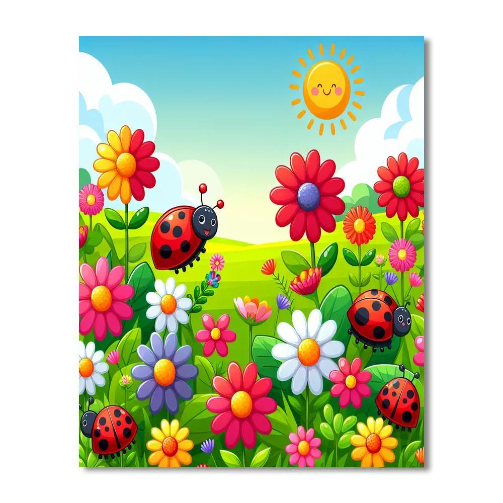 Garden Of Colors With Ladybugs And Flowers Paint By Number