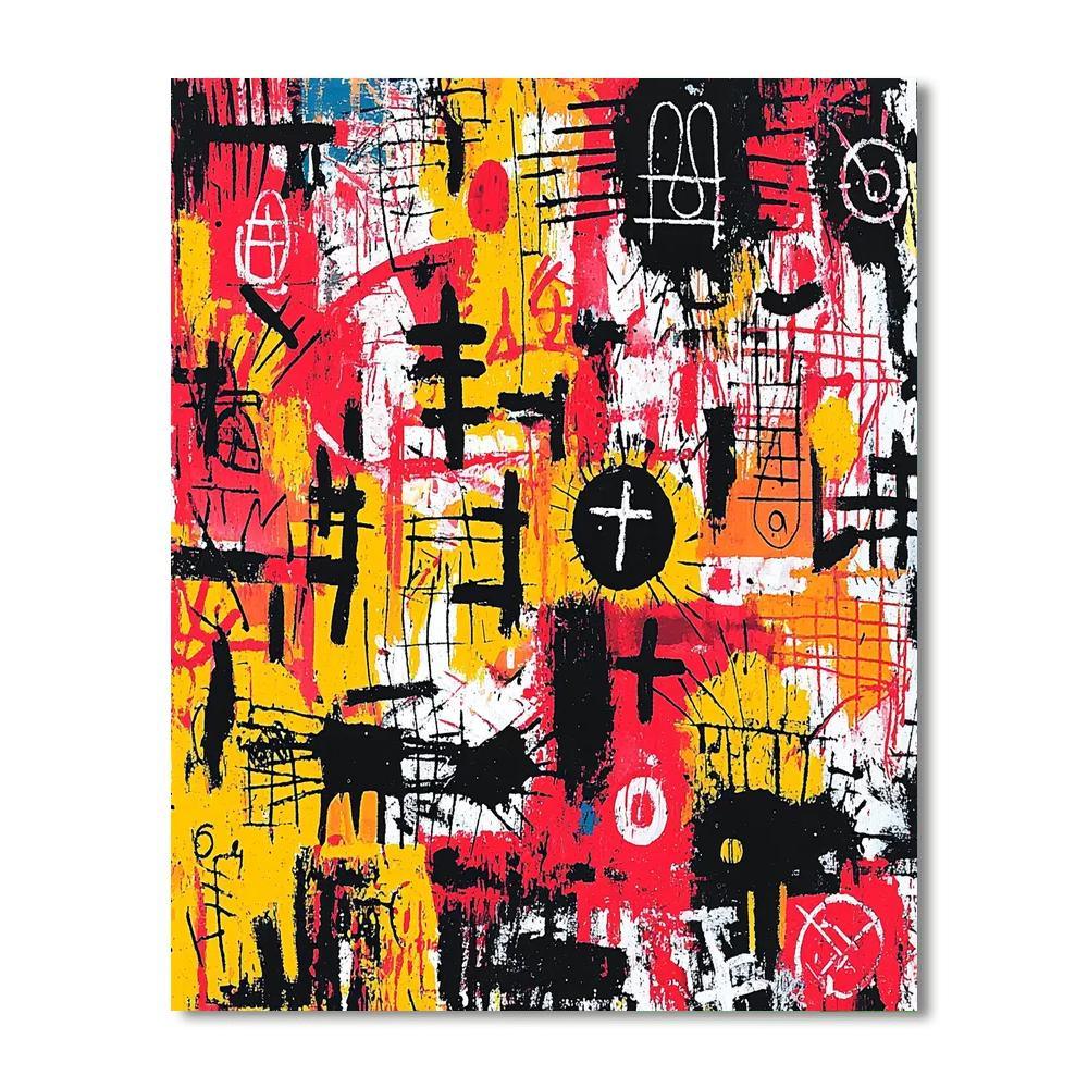 Jean-Michel Basquiat Inspired Symbolic Whispers  Paint By Color