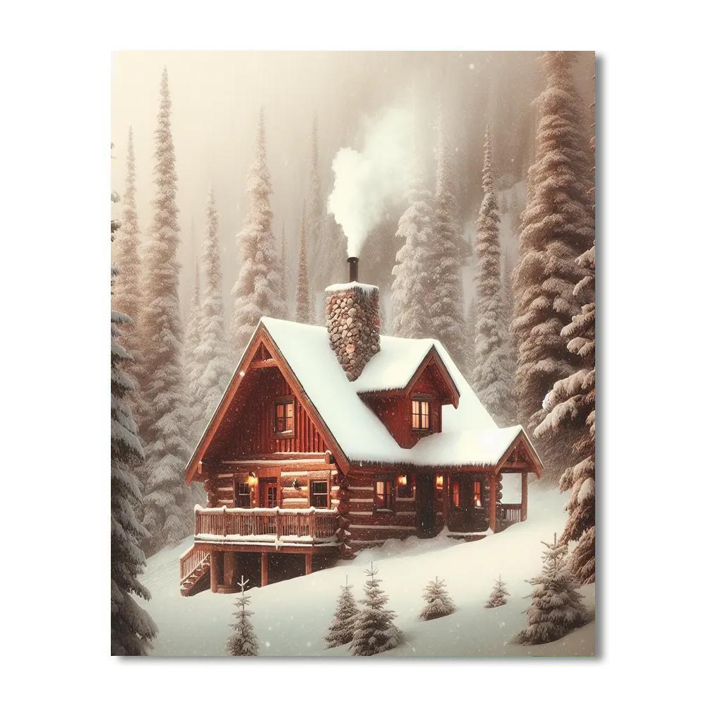 Cozy Cabin Winter Retreat Painting By Numbers Kit