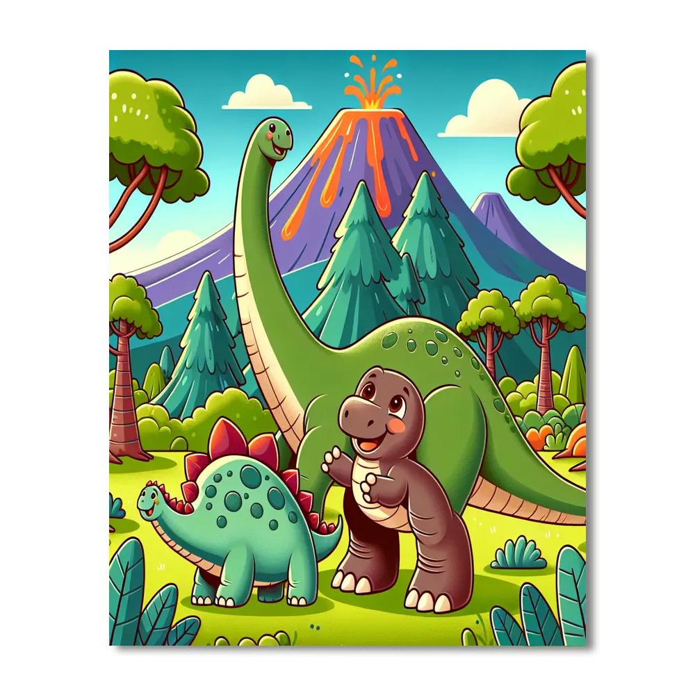Friendly Dinosaur Day Paint By Numbers Art
