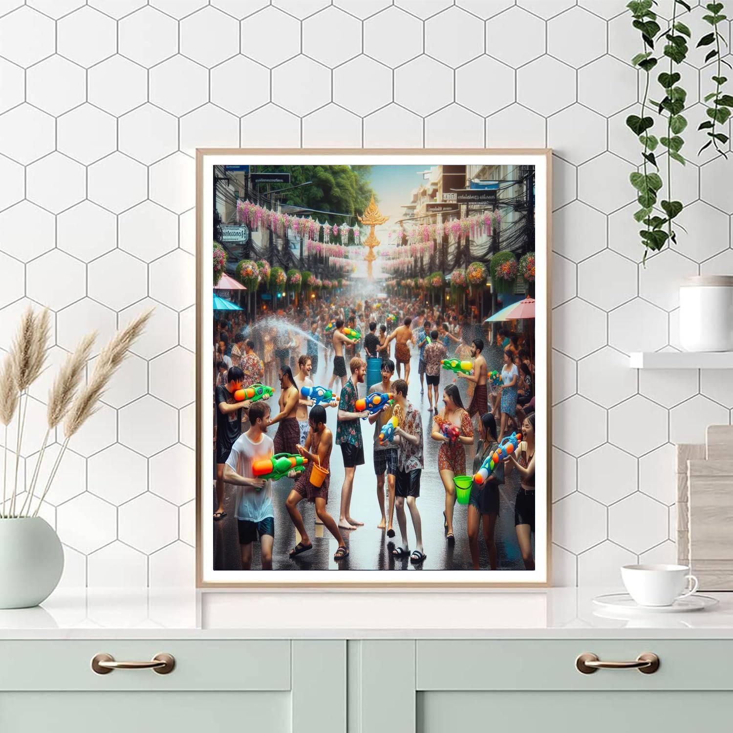 Songkran Festival - Bangkok, Thailand Painting Number Kit