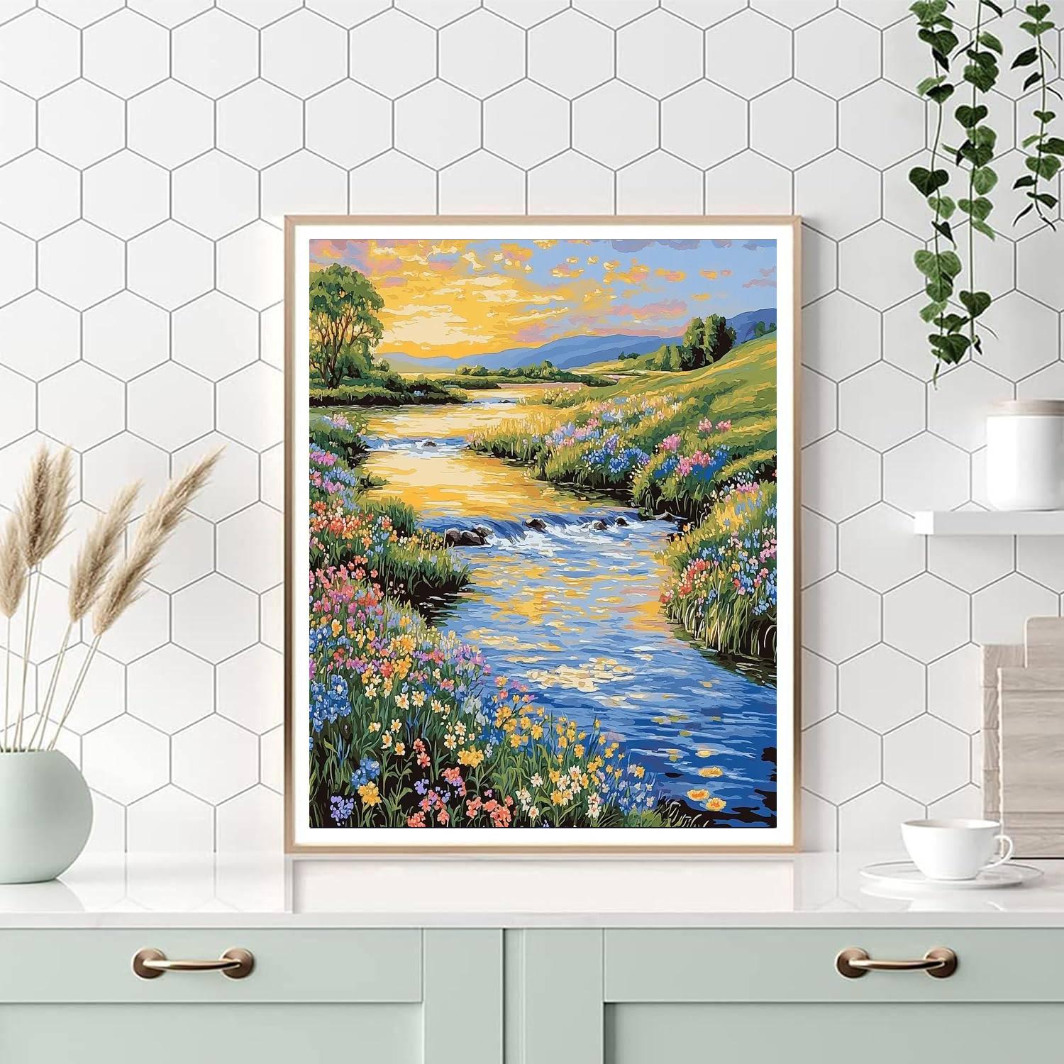 Hiroshige Inspired Serene Riverscape  Number Painting