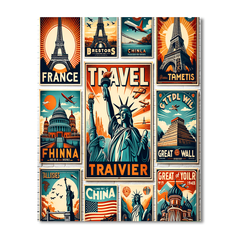 Vintage Travel Posters Collection - DIY Painting By Numbers Kit