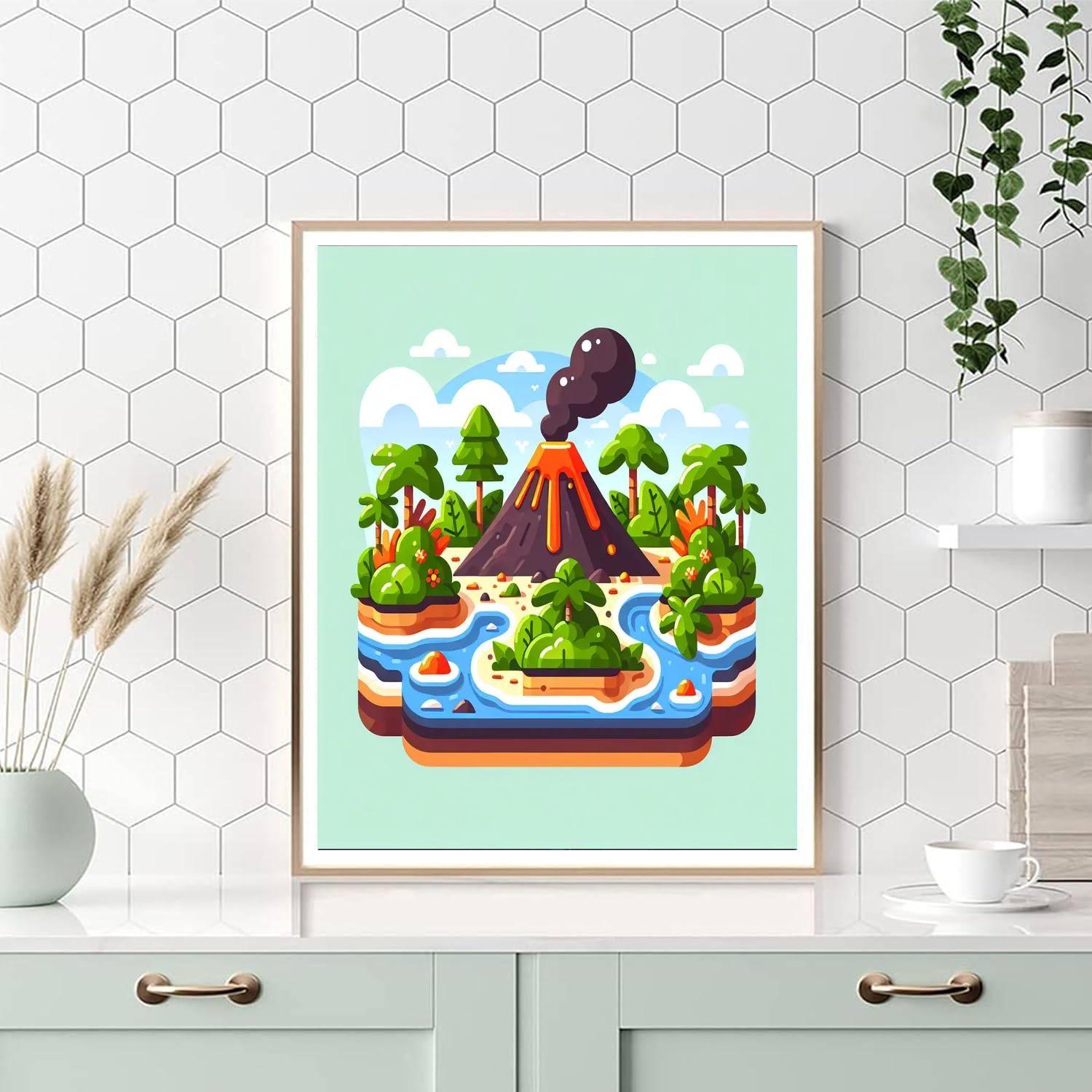 Vibrant Volcano Voyage Number Painting