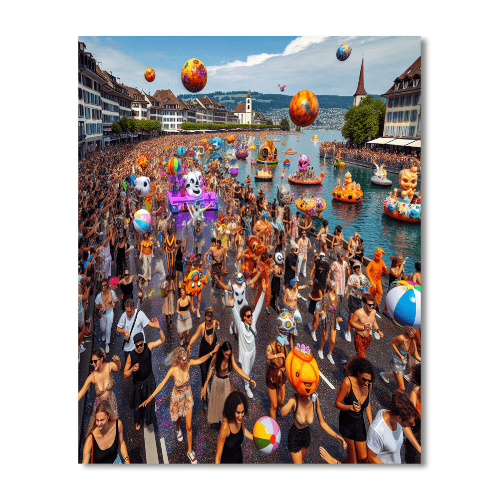 Zürich Street Parade - Zürich, Switzerland - DIY Painting By Numbers Kit - Artistry Rack