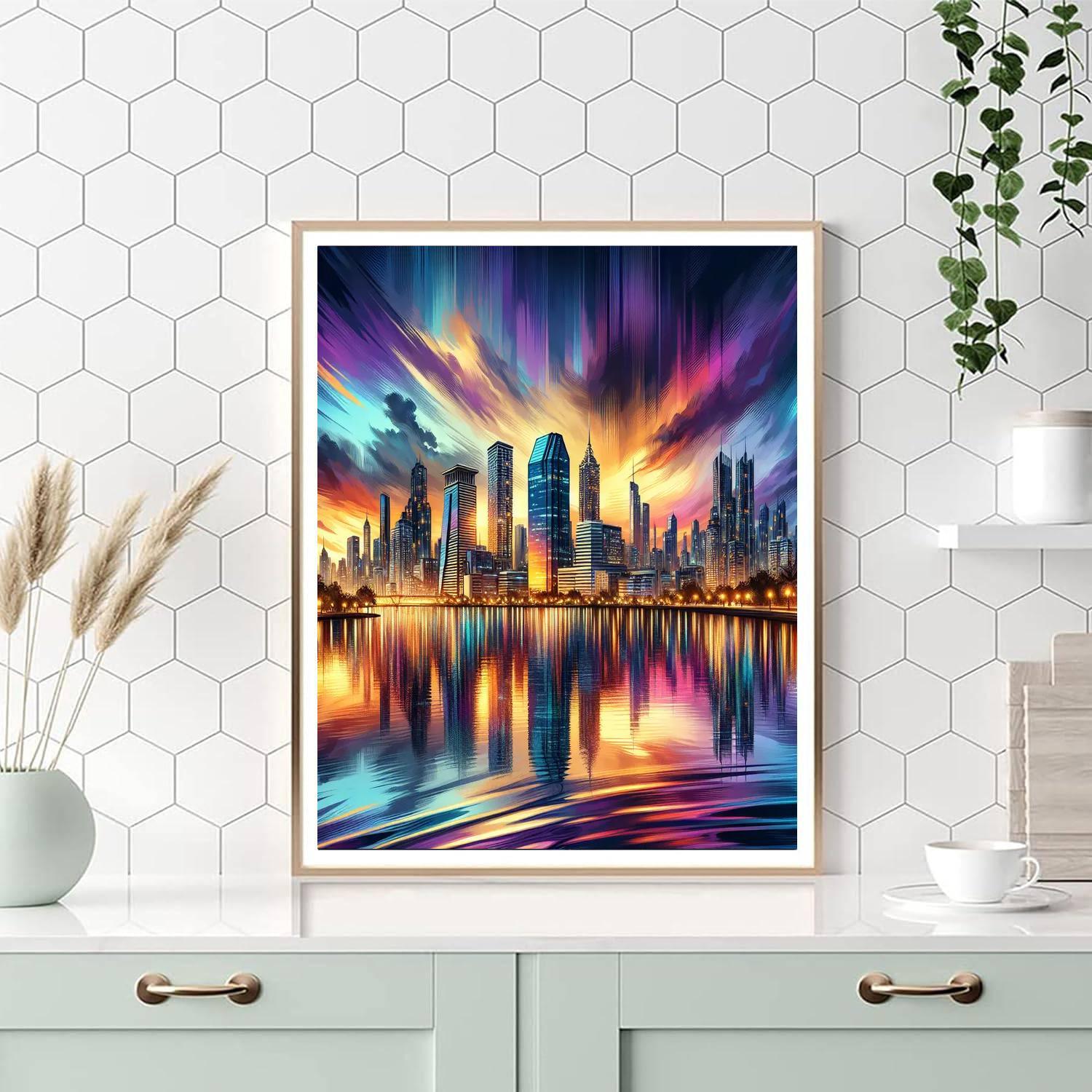 Radiant Cityscape At Dusk Paint By Numbers Art
