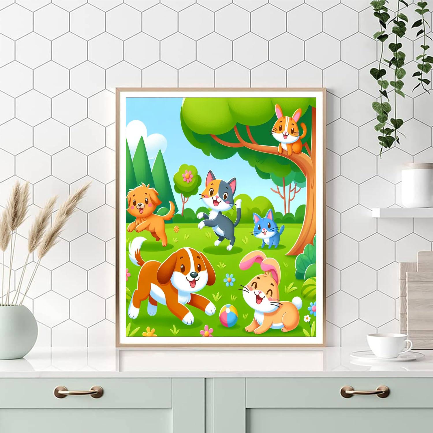 Happy Animal Friends At The Park Numbered Painting Kits