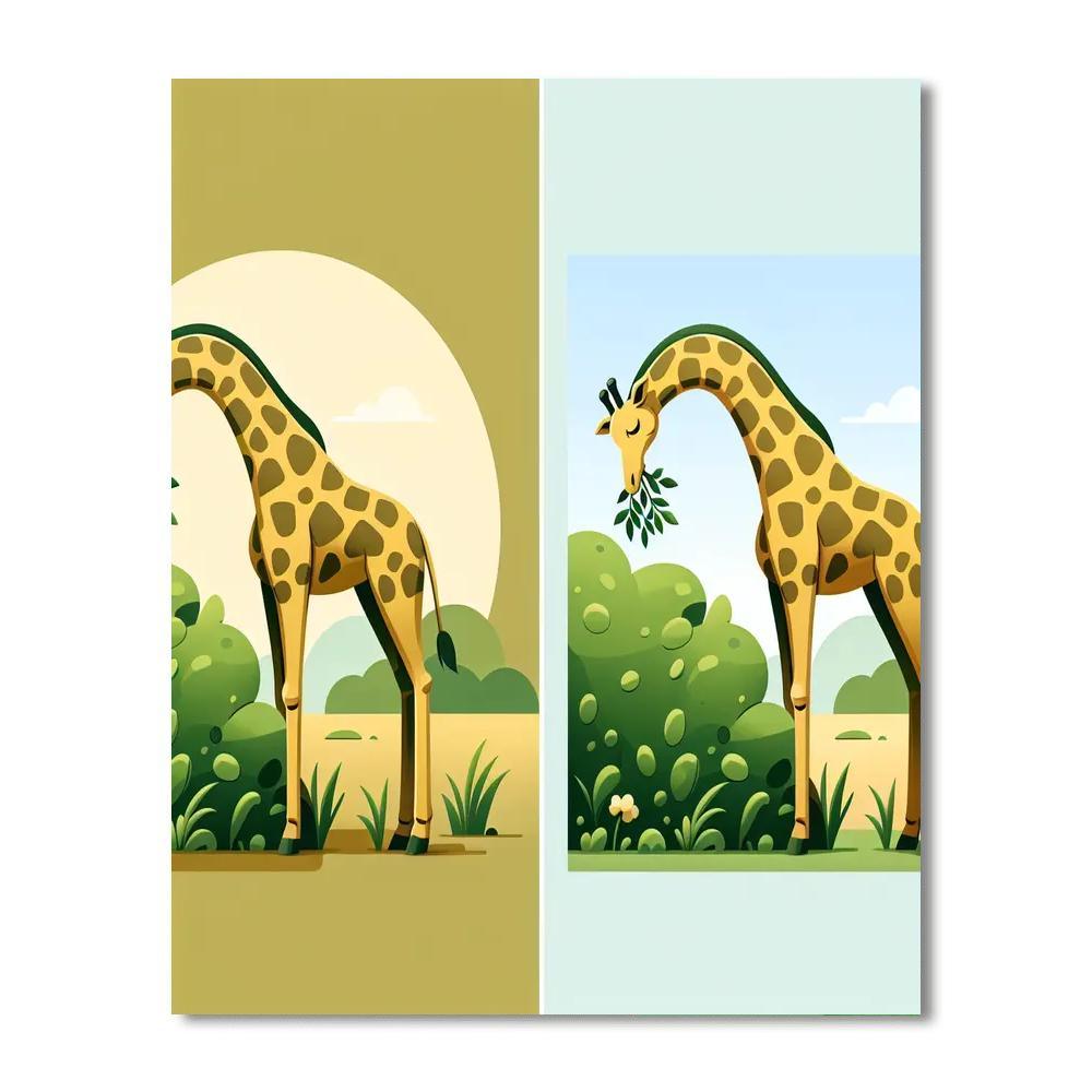 Gentle Giraffe Grazing Number Painting